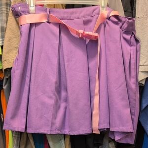 Purple Pleated Skirt with Pink Belt